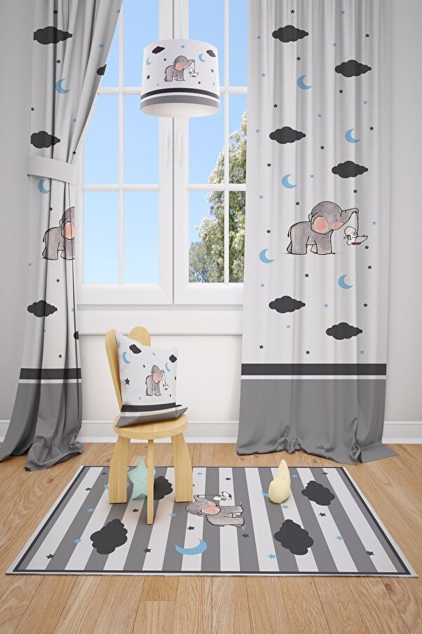 Talia Home Beyaz Erkek Çocuk Ve Bebek Odası Fon Perdesi 2 Kanat Tla-119