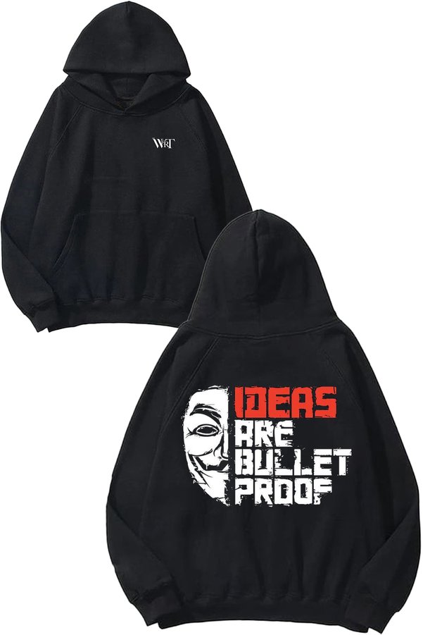 THEWERT V for Vendetta 2 Design Back Printed Black Hooded Sweatshirt