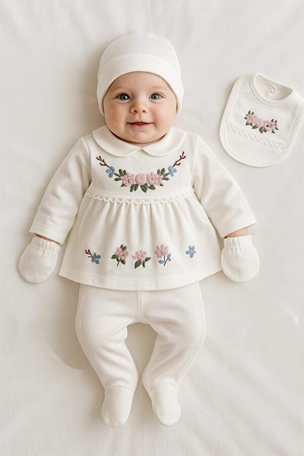 Baharda Nova %100 Pamuk Kız Bebek Yeni Doğan 5'li Hastane Çıkış Seti