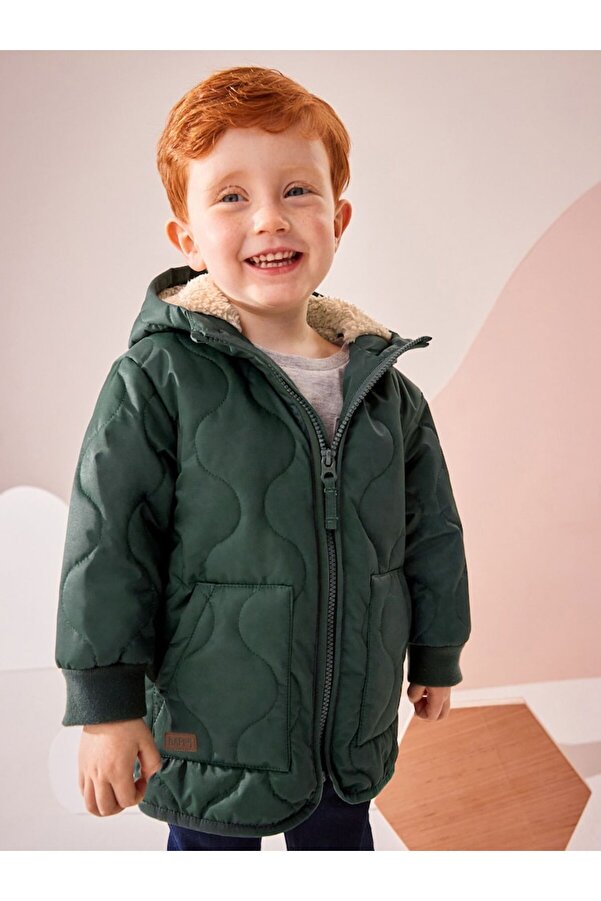 Next Baby Green Quilted Borg Fleece Lined Hooded Water-Resistant Coat