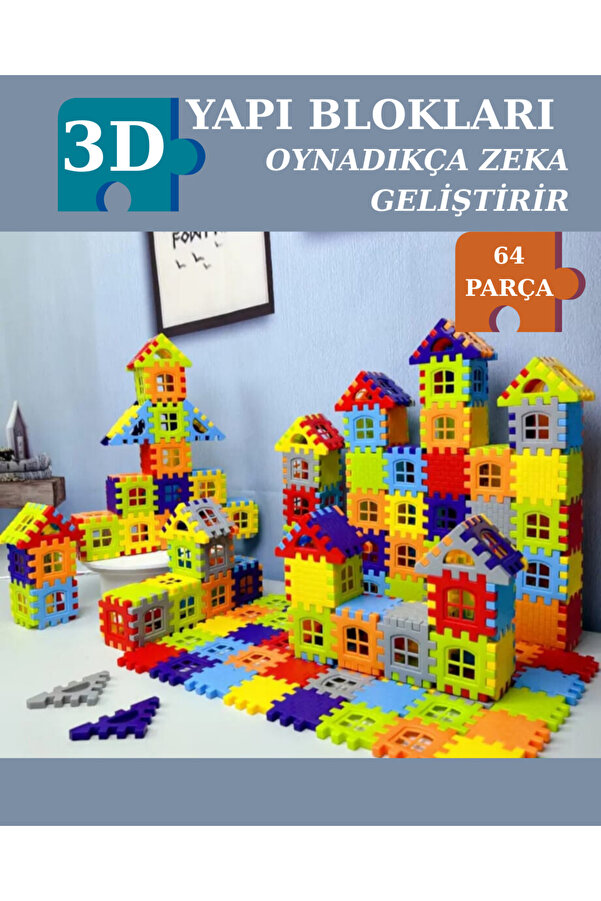 Fast Story Puzzle City 3d Yapı Ve Tasarım Blokları 64 Parça Eğitici Oyuncak Seti