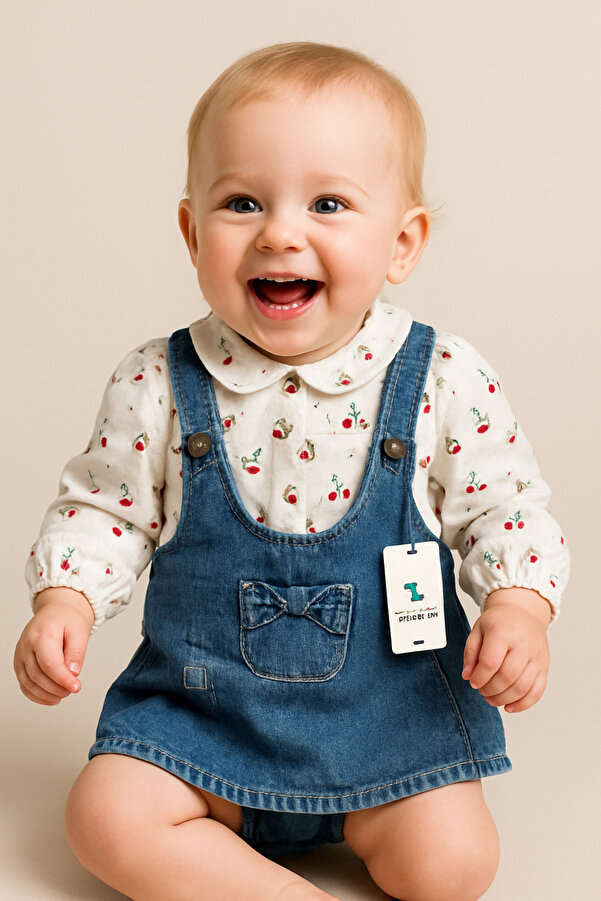 CROCODAYS Kız Çocuk Kot (JEANS) Desenli Gömlekli Kanatlı Jile Takımı (6/9/12/18) Ay