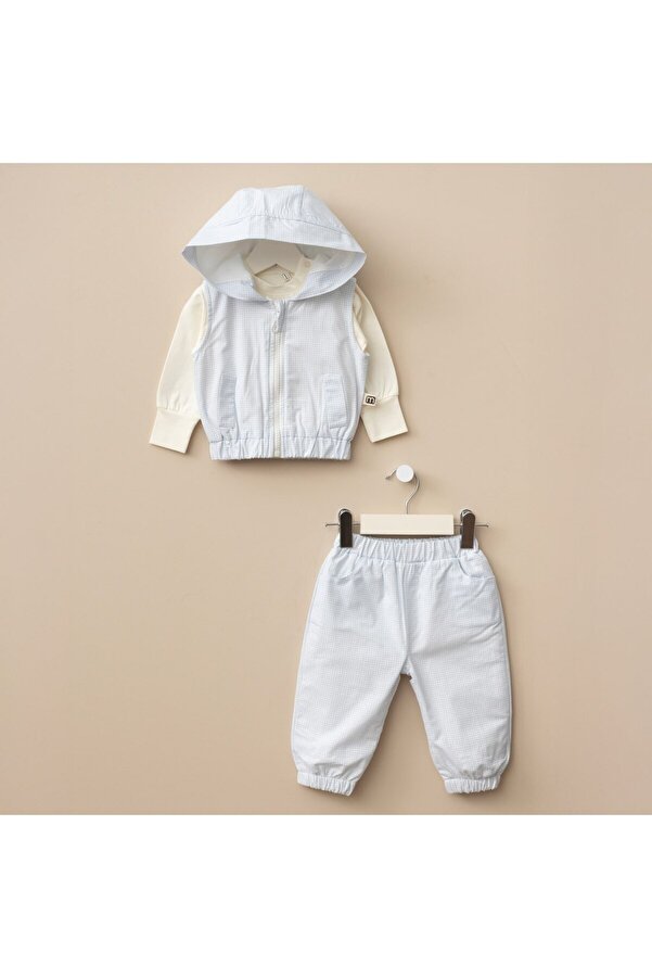 Minimus Yeni Doğan Erkek Bebek 3’lü Yelekli Takım Mavi & Yeşil Pötikareli Pamuklu Mevlüt Düğün Özel Gün