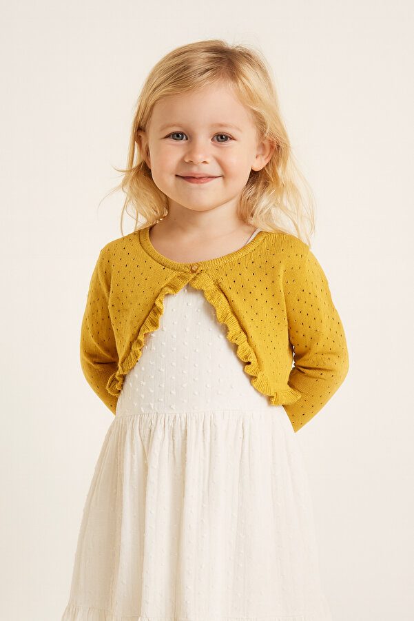 Minora Triko Ajurlu Fırfır Detaylı Bolero 3-6 Yaş HARDAL