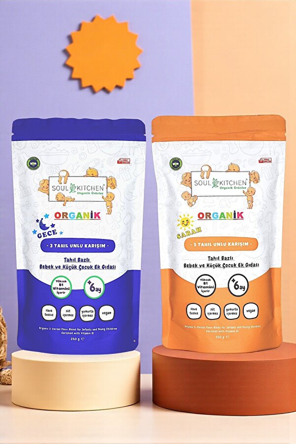 Soul Kitchen Organik Ürünler Organik Sertifikalı Bebek Sabah ve Gece Maması Kaşık Maması B1 Vitaminli 2’li Set