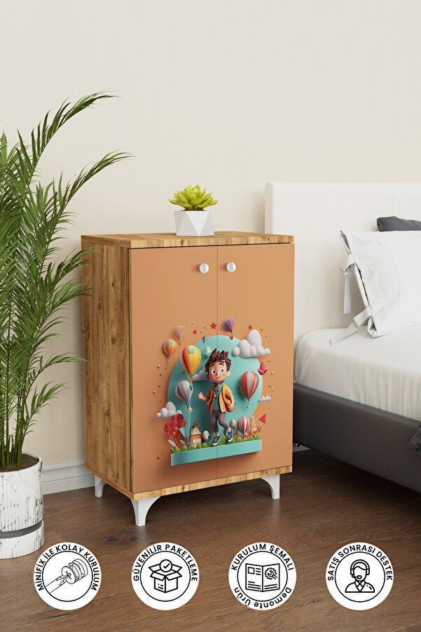Hediyeler Kapında Happy Kid 2 Raflı Çok Amaçlı Dolap Çocuk Odası Dolabı