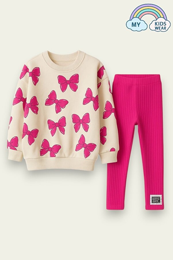 My Kids Wear Fiyonk Desenli İki İplik Kız Çocuk Takımları