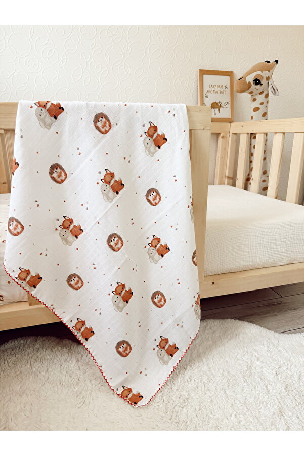 Cloudy Çok Amaçlı Müslin Örtü 25-turuncu Kirpi 80x90 Cm, Yeni Doğan, Müslin Battaniye, Müslin