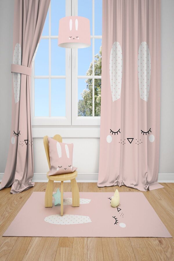 Talia Home Tavşan Desenli Çocuk Ve Bebek Odası Fon Perdesi 2 Kanat Tla-239