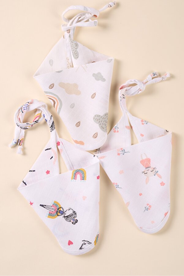 Bondberro 3'lü Bebek Ve Çocuk Müslin Mama Önlüğü & Fular %100 Pamuk ( Kız )