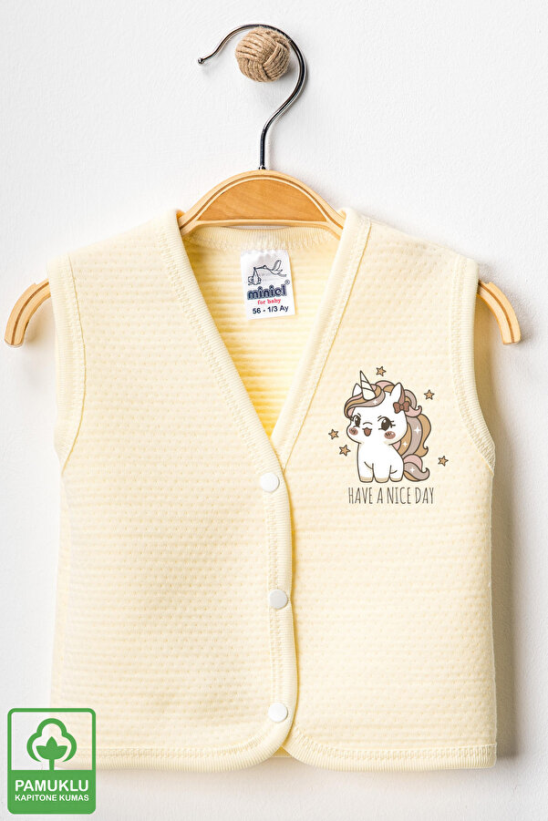 Miniel Kız Bebek Princess Baskılı Organik Pamuklu 3-6-9 Ay Kapitone Bebek Yelek