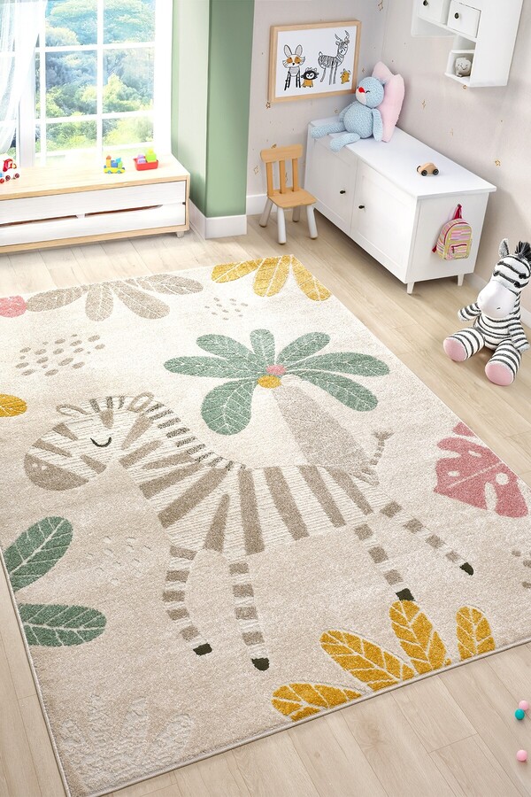 Eliz Home Yumuşak Dokuma Halı Zebra Figürlü Leke Tutmaz Bebek Odası Çocuk Odası Genç Odası Halısı ZEBRA