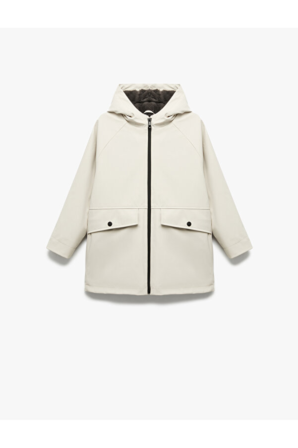 Koton Uzun Kollu Kapaklı Cepli Fermuarlı Kapşonlu Yağmurluk