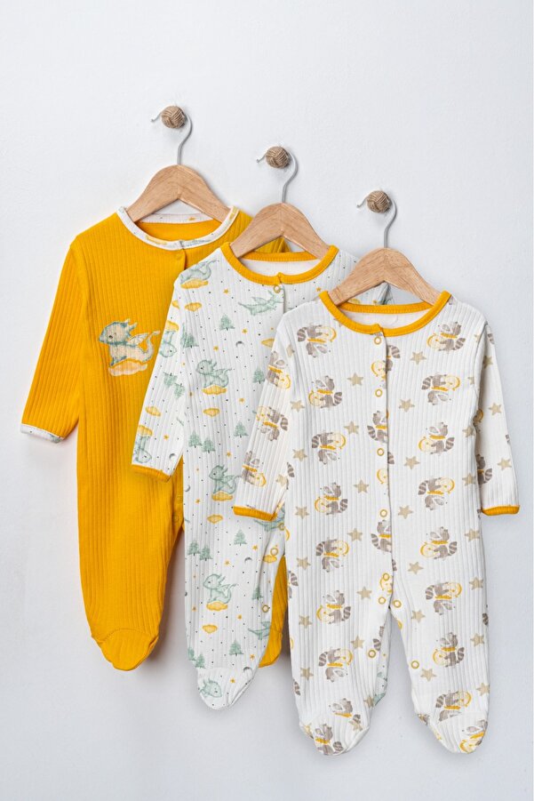 ENİA BABY Bebek Desenli Mevsimlik Pamuklu Yenidoğan 3-6-9 Ay 3’lü Kıyafet Tulum Seti Uyku Tulumu