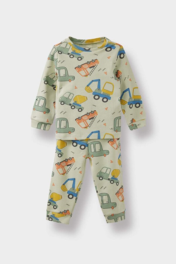 Defacto Pijama Takımı Araç Baskılı Uzun Kollu Üst Uzun Alt Erkek Bebek F0546A525AU