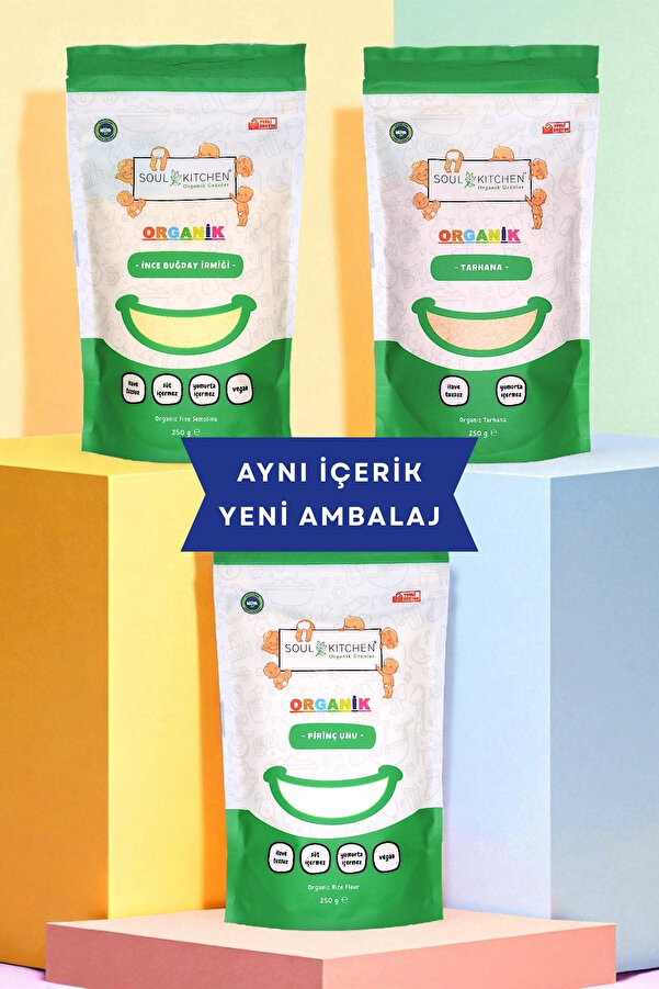 Soul Kitchen Organik Ürünler Organik Sertifikalı İnce İrmik Pirinç Unu Tarhana Set 3x250 g