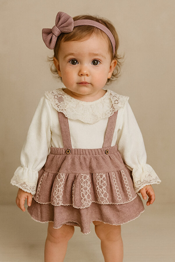 Yollo Kids Kız Bebek Dantel Detaylı Salopet Elbise