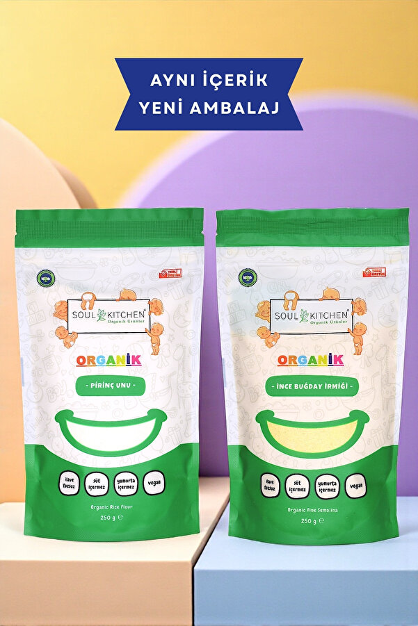 Soul Kitchen Organik Ürünler Organik Sertifikalı İnce Buğday İrmiği ve Pirinç Unu Kilitli Ambalaj Set 2x250 g