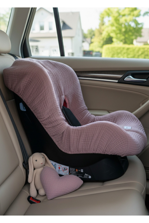 Joyous Mom Kids 4 Katlı Müslin Bebek Oto Koltuk Kılıfı Lastikli %100 Pamuk Organik Oto Koltuk Kılıfı