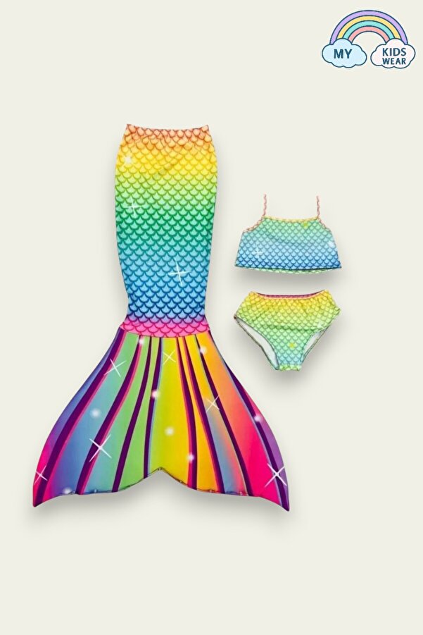 My Kids Wear Kız Çocuk Deniz Kızı Kostüm Alt Ve Kuyruk 3'lü Takım