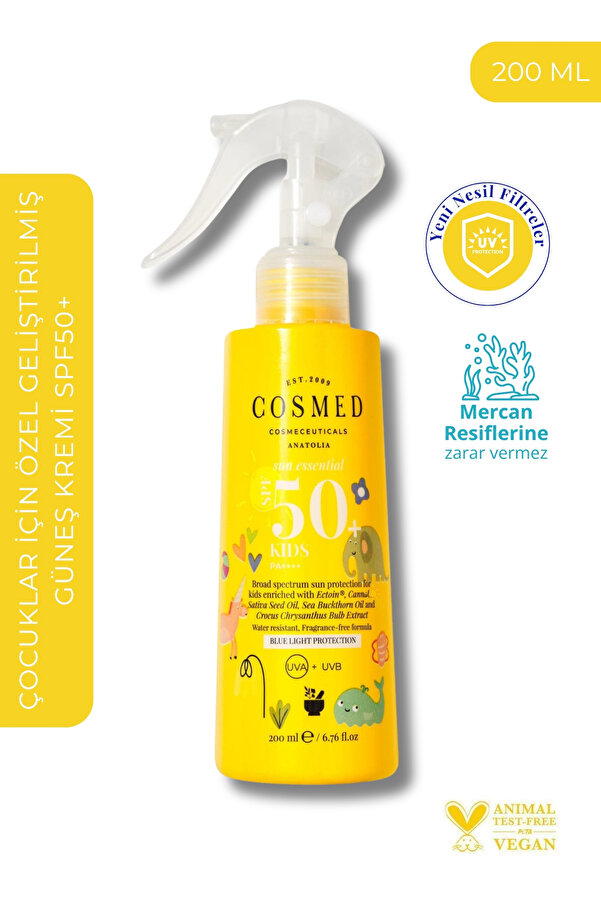 COSMED Çocuk Güneş Koruyucu Sprey Losyon SPF50/SUN ESSENTIALS KIDS SPF50+ 200 ML