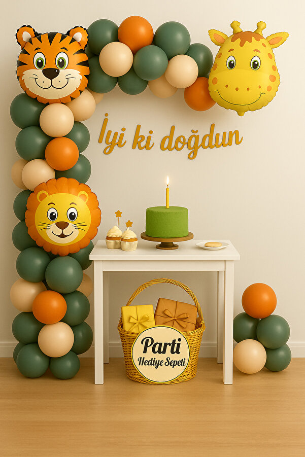 parti hediye sepeti Safari Temalı Doğum Günü Balon Seti | Aslan Kaplan Zürafa Folyo Balon ve Balon Zinciri Dahil