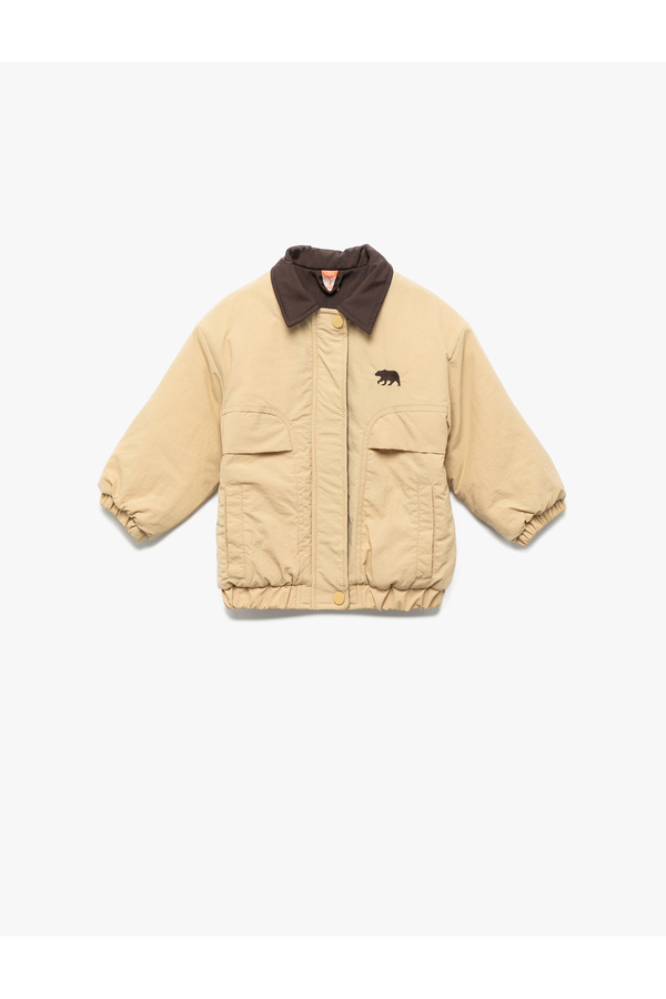 Koton Uzun Kollu Cep Detaylı Renk Bloklu Fermuarlı Gömlek Yaka Bomber Mont