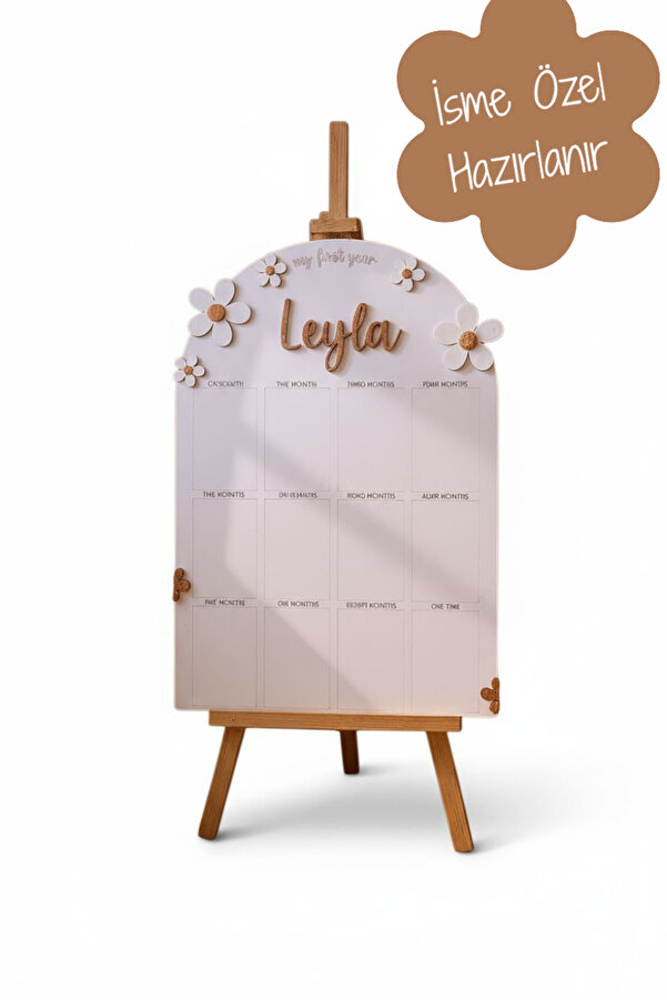 aze kids İsme Özel PAPATYA Temalı Ahşap İlk Yıl Anı Panosu 12 Aylık Bebek Hatırası Doğum Günü Süsü