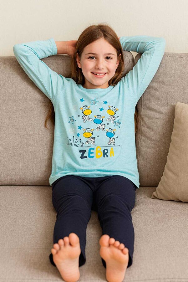 Tenra Çocuk Pijama Takımı %100 Pamuk Zebra Desenli