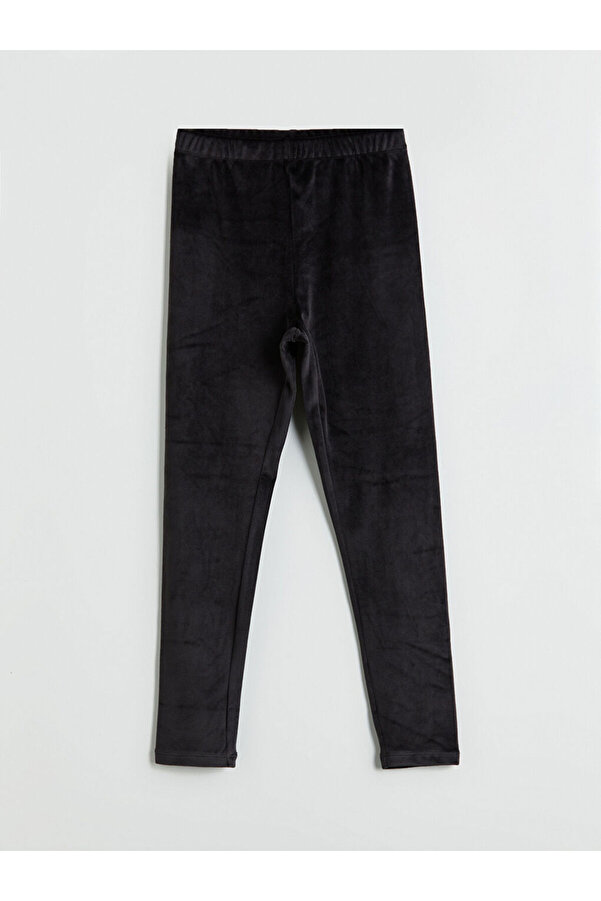 LC Waikiki Siyah Beli Lastikli Kadife Kız Çocuk Tayt