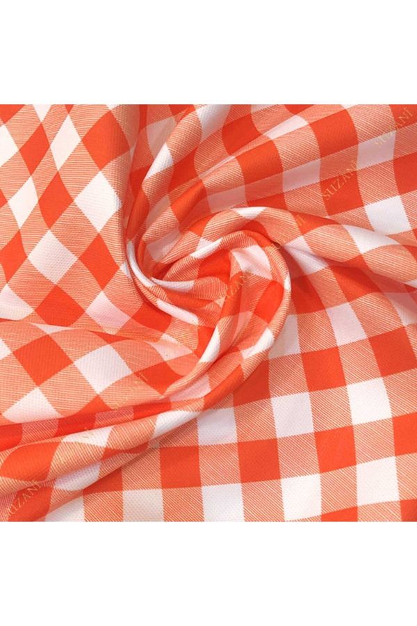 SUZANİ-Digital Printed Peach Small Gingham Fabric - Kms-1126 1