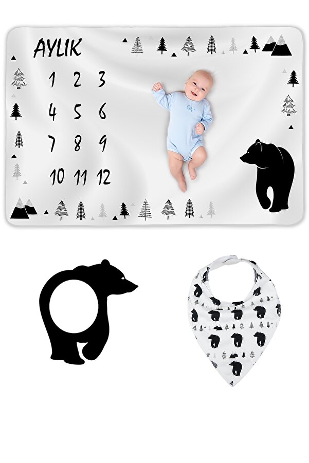 Moky Design Bebek Hediyesi Aylık Anı Battaniyesi, Hediyelik Erkek Kız Yeni Doğan Baby Shower Doğum Hediye Seti