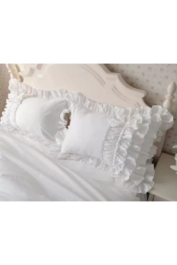METİNEV-White Ruffle Pillow Case Double 1