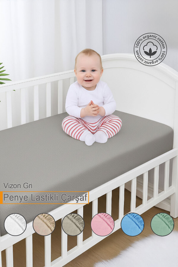 Vionel Home %100 Pamuk Penye, Lastikli Bebek Çarşafı, Organik Pamuk, Anne Yanı, Park Beşik Çarşafı