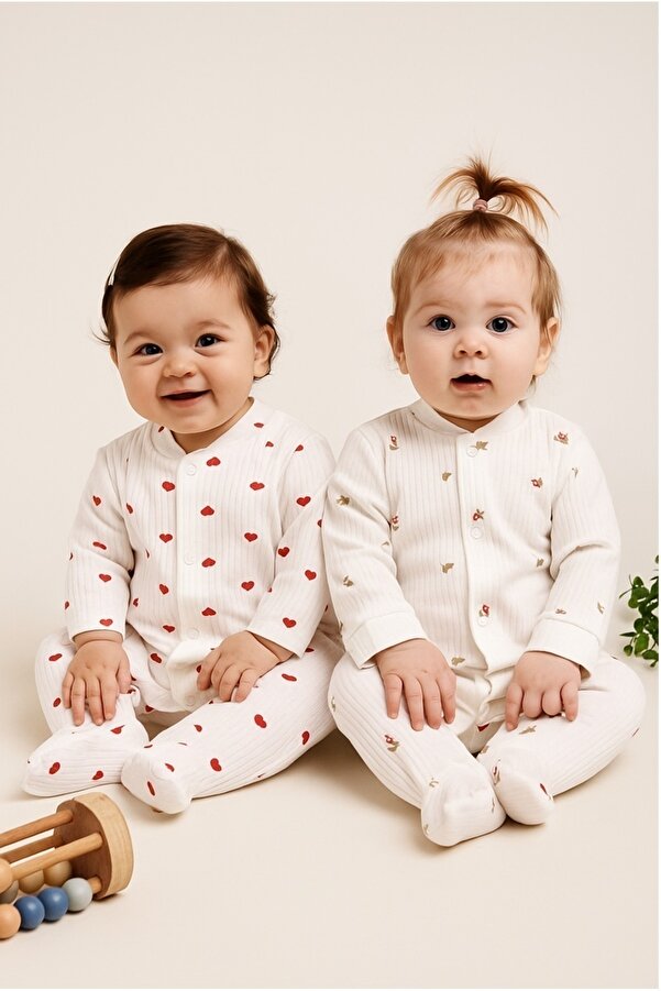 ENİA BABY Organik Kız Bebek Çiçek desenli 2li Tulum Takımı Yenidoğan kıyafet 1-3-6 ay 2'li Pamuklu 2 Parça Çi