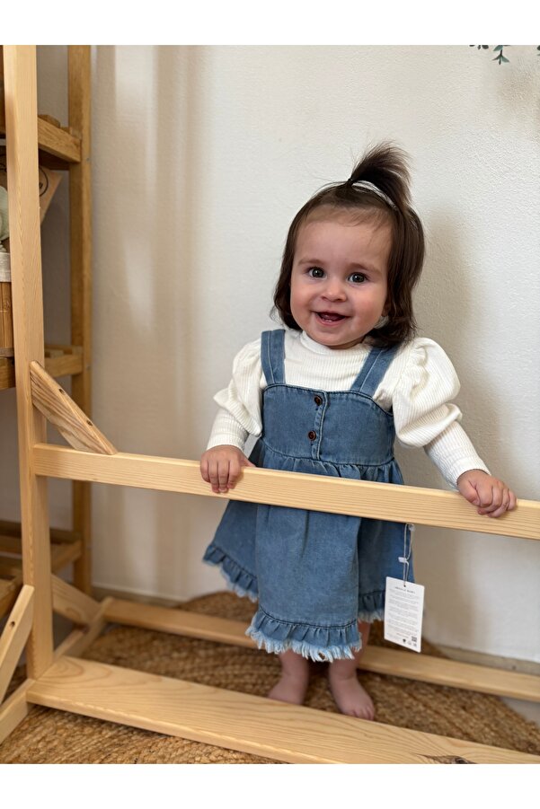 urzalobaby Püsküllü kot jile elbise %100 pamuklu