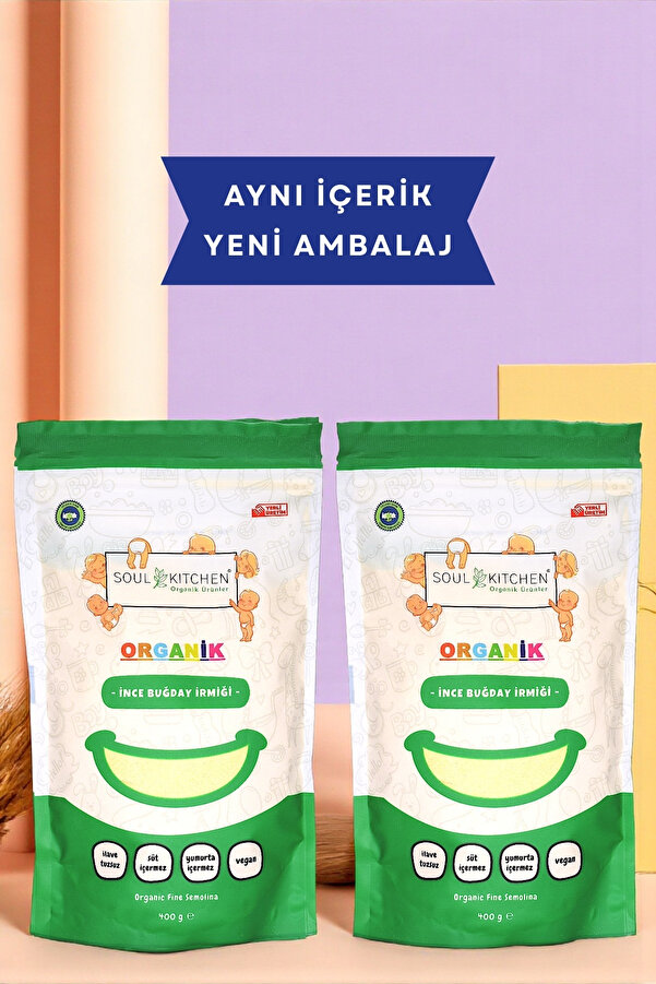 Soul Kitchen Organik Ürünler Organik Sertifikalı İnce Buğday İrmiği 400 g 2’li Avantaj Set Bebek Beslenmesine Uygun