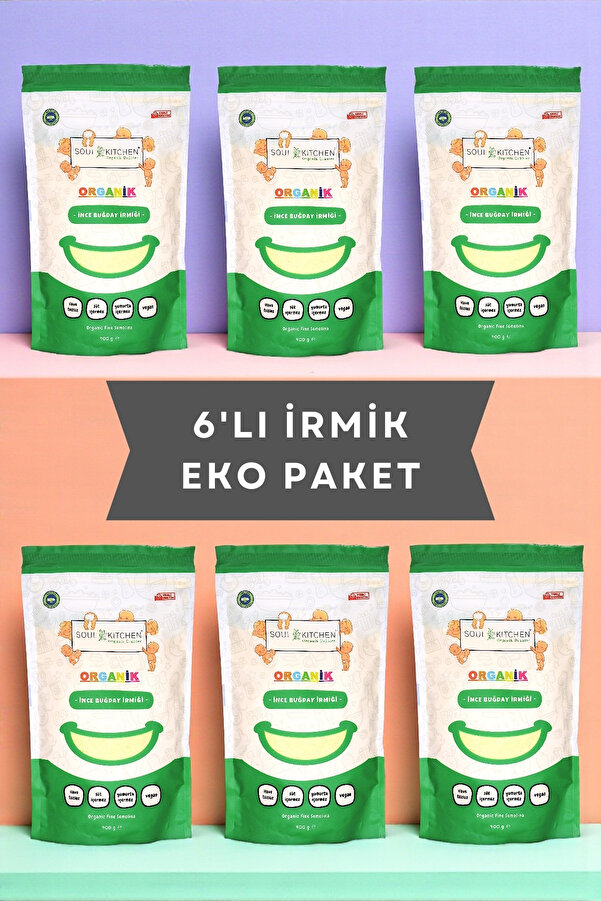 Soul Kitchen Organik Ürünler Organik Sertifikalı İnce Buğday İrmiği Bebek Beslenmesine Uygun 6’lı Paket 6x400 g