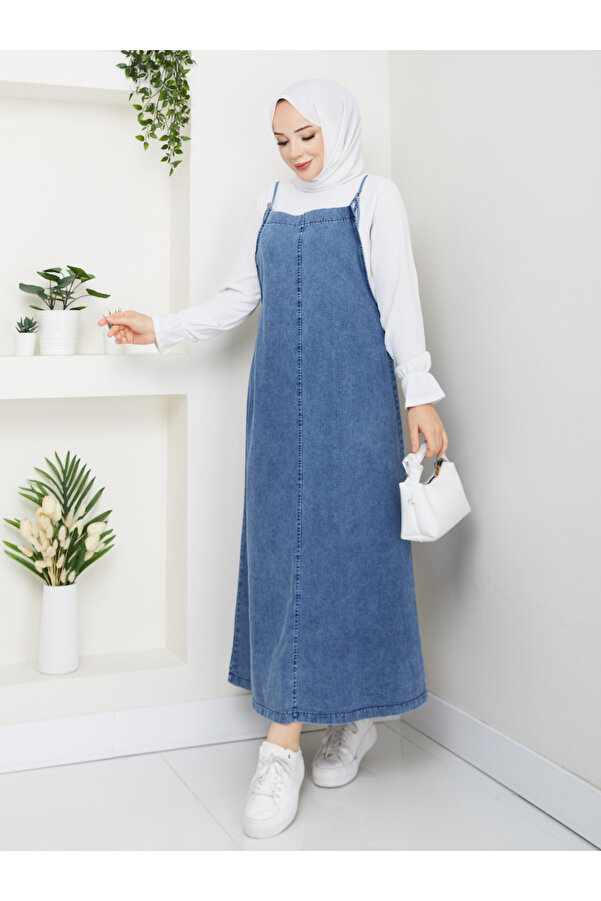 RACE FASHİON Denim Kot Jile & Salopet Askılı Elbise RC6029