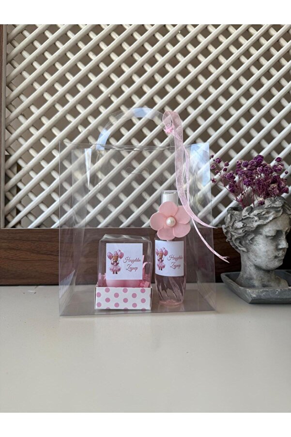 cacagift design Hediyelik Çantalı Kolonya ve Mum Seti 10 Adet (Bebek Doğum ve Doğum Günü)