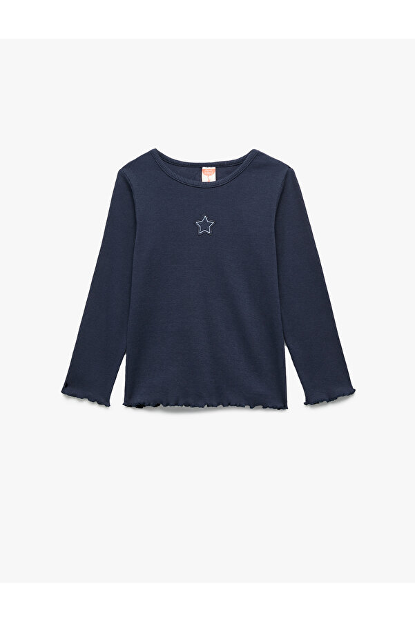 Koton Uzun Kollu Yıldız İşlemeli Bisiklet Yaka Pamuklu Tişört