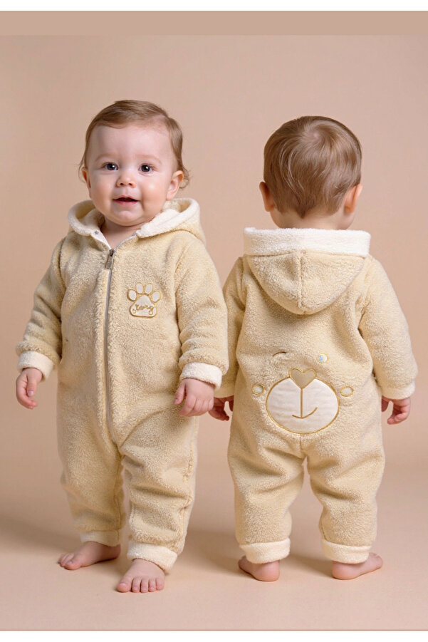 Tuabella Wellsoft Kapüşonlu Fermuarlı Kışlık Bebek Tulum Nakışlı