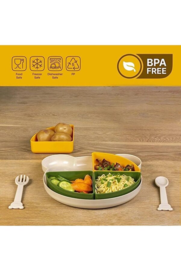 FERAH PLASTİK BPA Free Bölmeli Bebek Mama Tabağı Seti – Çatal Kaşık Dahil, Gıda ve Bulaşık Makinesi Uyumlu
