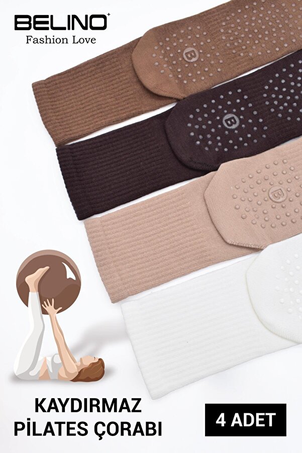 BELİNOPLUS Kadınlar İçin Taban Altı Kaydırmaz Hamile,Dans ve Pilates çorabı 4 Lü Paket