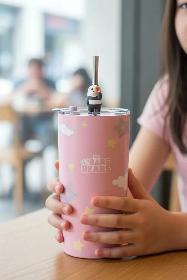 Miniso We Bare Bears Lisanslı Pipetli Termos (530ml) - Panda