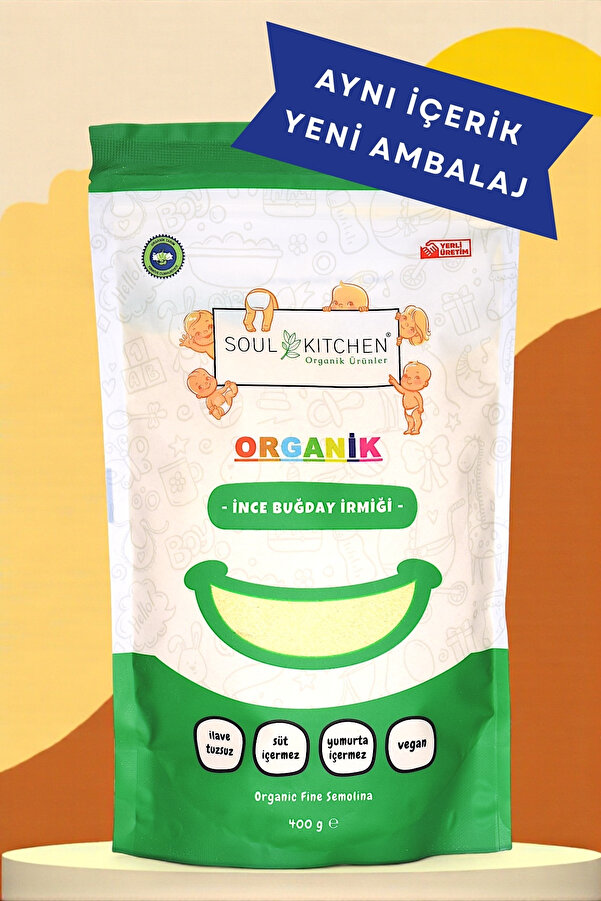 Soul Kitchen Organik Ürünler Organik Sertifikalı İnce İrmik Kilitli Ambalaj 400 g Bebek Beslenmesine Uygun