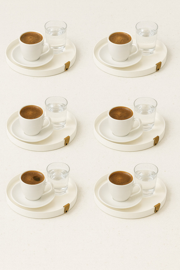 hemlife 6-Piece 25 cm Metal Round Tea, Coffee, Serving Tray with Leather Handles Decorative Presentation Tray
