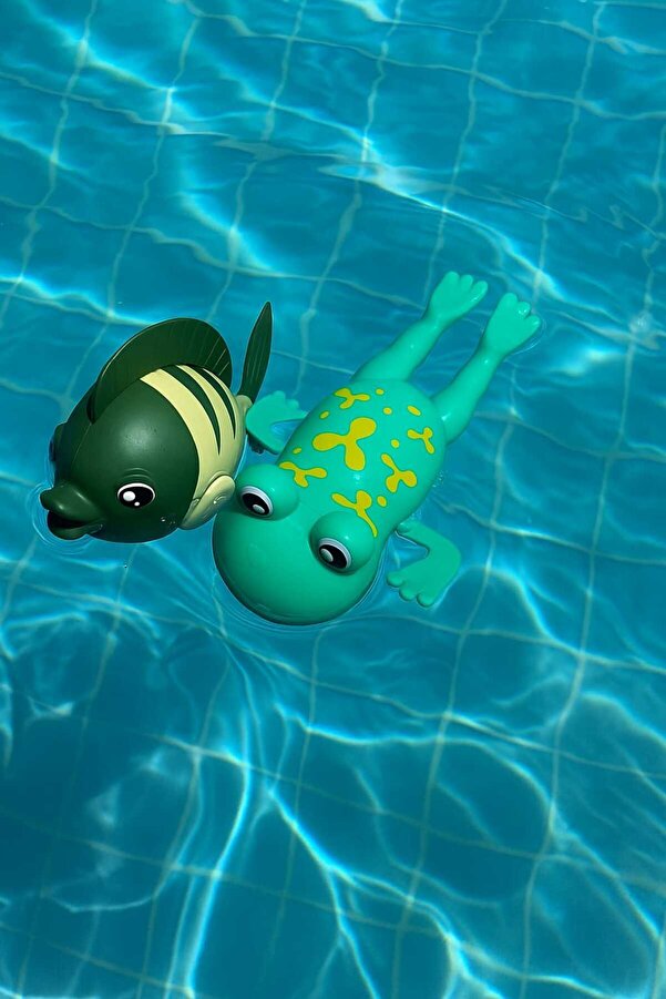 LRS STORE 2 Adet Kurmalı Balık-Kurbağa Bebek Banyo Oyuncağı Küvet Havuz Banyo Denizde Yüzen Oyuncak