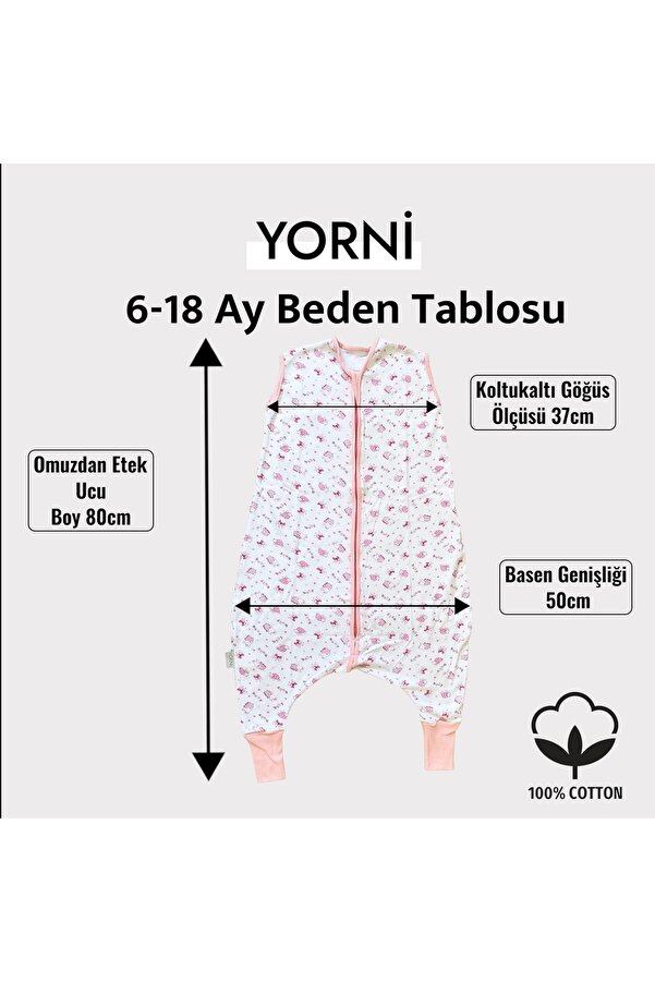 yorni 6-18 Ay, Tek Beden, %100 Pamuk, interlok Penye Kız Bebek Ayaklı Uyku Tulumu