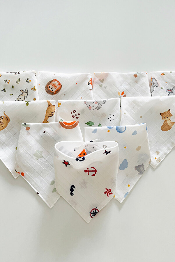 COOLMINIES 8 Adet Karışık Erkek Desen %100 Pamuk Müslin Kumaş Çıtçıtlı Bebek Önlük,Salya Önlüğü,Bebek Fular